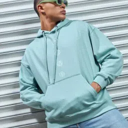 Bewakoof Green Loose Fit Printed Hooded Sweatshirt-picture-30