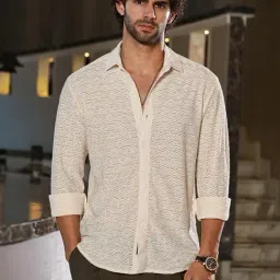 Campus Sutra White Poly Spandex Regular Fit Textured Shirt-picture-31