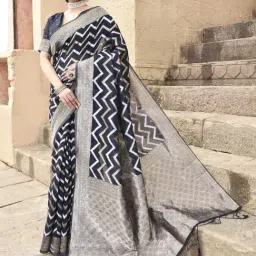 Elora Black Linen Woven Saree With Unstitched Blouse-image-4