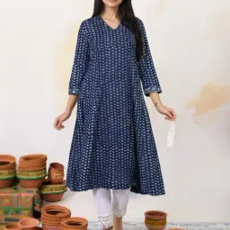 Folksong by W Navy Blue Cotton Geometric Kurti-picture-42