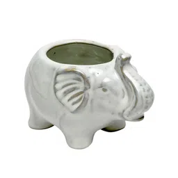 Fabindia White Ceramic Jeevi Embossed Elephant Planter image 5
