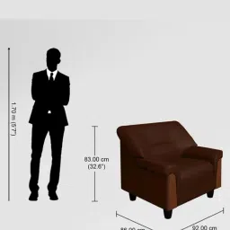 Godrej Interio Parto Plus Leatherette 1 Seater Sofa Finish Color - Tan Brown, Knock Down image 3