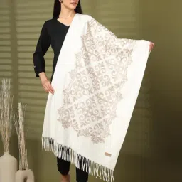 Mafadeny White Regular Fit Embroidered Stole image 5