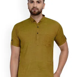 VEERA PARIDHAAN Band Collar Short Roll-Up Sleeves Straight Kurta-image-63