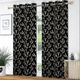 GEET CREATIONS Black Set of 2 Floral Window Curtain image 2