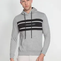 Arrow Sport Grey Cotton Regular Fit Striped Hooded Sweatshirt-picture-19