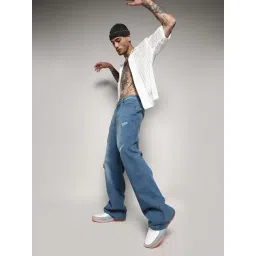 Campus Sutra Light Blue Regular Fit Distressed Cargo Jeans image 5