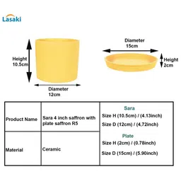 LASAKI Sara Yellow Ceramic Handmade Planter With Plate image 4