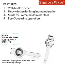 signora ware Signoraware Lemon Squeezer with Bottle Opener Food Grade Stainless Steel, Set of 1, Silver image 3