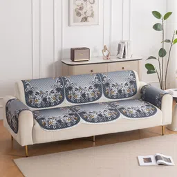 HOKIPO LoomVerse Grey & White 2 Pieces Printed 3 Seater Sofa Covers image 3