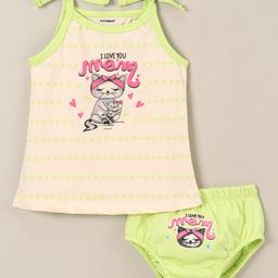 Cucumber Sinker Singlet Sleeves Inner Wear Set Kitty Print - Green-picture-0