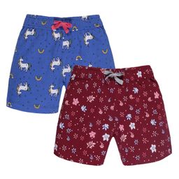 Plum Tree Pack Of 2 All Over Flower Printed Shorts - Maroon & Blue-picture-40