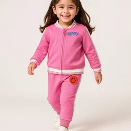 Babyhug Terry Knit Full Sleeves Text Print Zipper Jacket & Jogger Set - Pink-picture-26