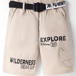 kookie kids india Kookie Kids Cotton Woven Knee Length Shorts With Explorer Text Print & Printed Belt - Beige-picture-42