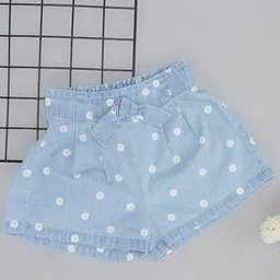 Pantaloons Junior Cotton Floral Printed Shorts - Light Blue-picture-13