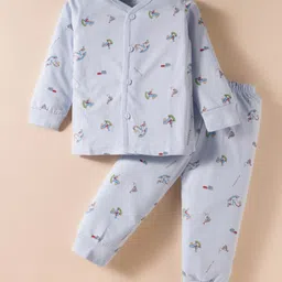 Pink Rabbit Single Jersey Knit Full Length Night Suit With Animal Print - Light Blue-picture-27