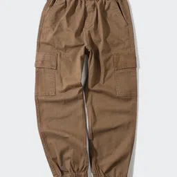 ALAN JONES Cotton Woven Full Length Stretchable Solid Cargo Pants - Brown-image-80