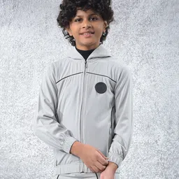 CRIMSOUNE CLUB Woven Full Sleeves Solid Light Winter Hooded Sweatjacket - Grey-picture-36