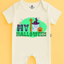 The Peppy Tend 100% Cotton Knit Halloween Theme Half Sleeves My 1st Halloween Text Printed Romper - White-picture-33