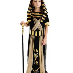 Little Surprise Box Blended Halloween Theme Full Sleeves Egyptian King Costume Set With Head Gear - Gold-image-70