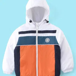 Babyhug Full Sleeves Hoodie With Colour Block Pattern - Blue White & Orange image 3
