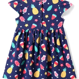 Babyhug Cotton Woven Cap Sleeves Frock With Fruit Print & Bloomer - Navy Blue image 3
