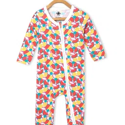 The Mom Store Knit Full Sleeves Fruits Printed Sleepsuit - Multi Colour image 4