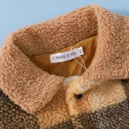 Mark & Mia Full Sleeves Fur Checks Winter Jacket With Pockets - Brown image 3