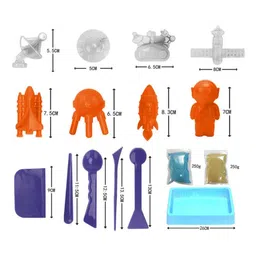 KolorFish Sand Toys for Toddlers Space Play Sand Kit Includes 500g Sand 8 Space Sand Molds Tray 5 Modeling Tools and Accessories for Boys and Girls- Multicolor image 4