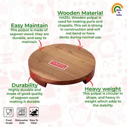 HAZEL wooden plopat Sagwan Chakla, 23 cm, Brown, 1 pc image 4