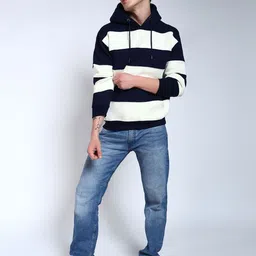 PERCH Men Striped Hooded Sweatshirt image 2
