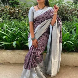 VILLE FASHION Woven Design Zari Art Silk Kanjeevaram Saree-picture-20