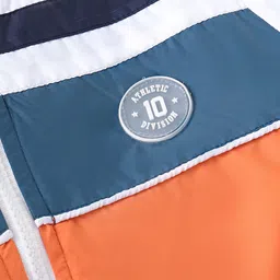 Babyhug Full Sleeves Hoodie With Colour Block Pattern - Blue White & Orange image 5