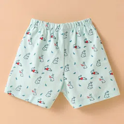 Tango Interlock Knit Half Sleeves Shorts Night Suit With Bunny Print - Aqua Blue image 5