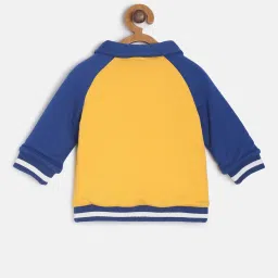 MINIKLUB Kids Mustard & Blue Color Block Full Sleeves Jacket image 2