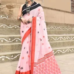 Elora Pink Cotton Printed Saree With Unstitched Blouse-image-47