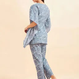 Sweet Dreams Bluish Grey Cotton Floral Print Kaftan Pyjama Set image 2
