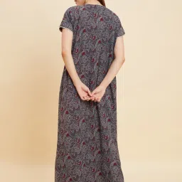Sweet Dreams Grey & Maroon Cotton Printed Night Gown image 2