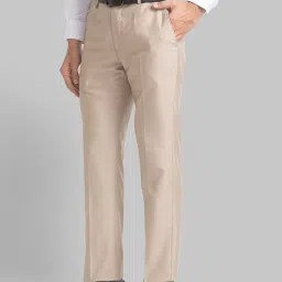 Park Avenue Beige  Regular Fit Solid Trousers image 3
