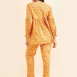 Sweet Dreams Mustard Cotton Printed Tunic Pyjama Set image 2