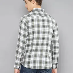 Allen cooper Light Beige & White Regular Fit Check Cotton Shirt image 2