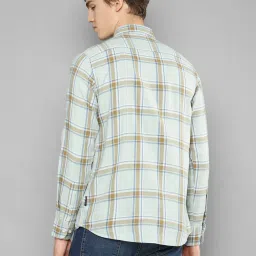 Allen cooper Mint Green Regular Fit Check Cotton Shirt image 2