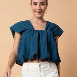 SHOWOFF Teal Regular Fit Crop Top-image-51