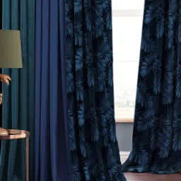 SPACES DRAPE STORY Elegent Dark Blue Polyester 8 FT Door Curtain - Set of 2 image 2