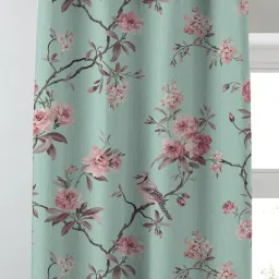 SPACES DRAPE STORY Elegent Teal & Pink Polyester 8 FT Door Curtain - Set of 2 image 2