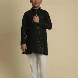 Pro-Ethic Style Developer Boys Black Cotton Jacquard Full Sleeves Kurta Sets-picture-21