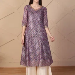 Aurelia Purple Polyester Zari Kurti image 5