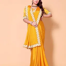 jayant creation Solid Mustard Embroidered Pure Georgette Saree image 3