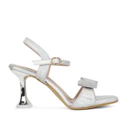 Elle Women's Silver Ankle Strap Stilettos image 2