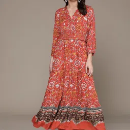 Label Ritu Kumar Floral Print Puff Sleeve Crepe Maxi Dress-picture-27